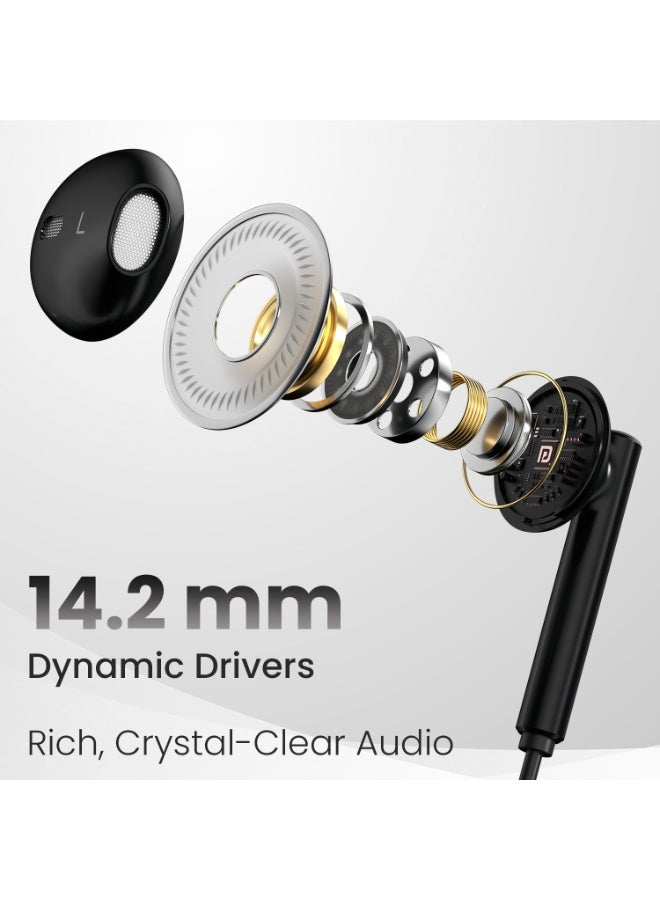 بورترونيكس Portronics Conch Theta C in Ear Type C Wired Earphones with in Line HD Mic, Powerful Audio, 14.2mm Driver, Unique Earbuds Design, TPE Anti Tangle Wire, in line Controls, Wide Compatibility(Black) - Image 4